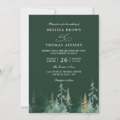 Invitation Mariage PINE Vert Émeraude et Or Code QR (Devant)
