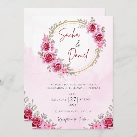 Invitation Mariage Pink Gold (Devant / Derrière)