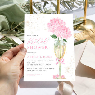 Invitation Mariage Pink Hydrangea Champagne Doré