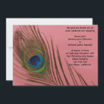 Invitation Mariage Pink Peacock<br><div class="desc">Utilisez ces élégantes invitations à des mariages paons pour invitation vos amis et votre famille à votre mariage. Ce décor de plumes de paon sur vos cartes apportera une touche spéciale à votre mariage à thème de paons. Cette vie morte a été prise avec une lentille à oeil de poisson...</div>