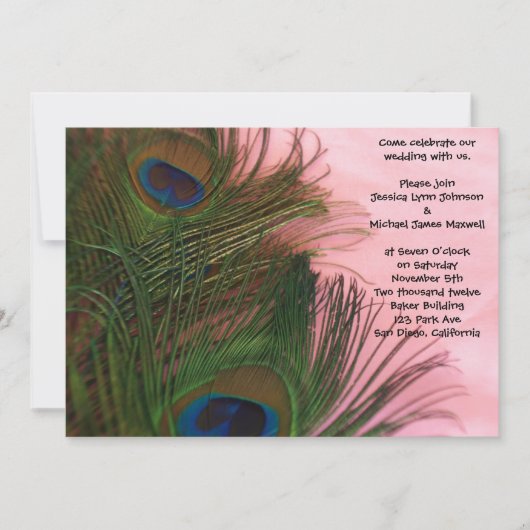 Invitation Mariage Pink Peacock Feathers (Devant)