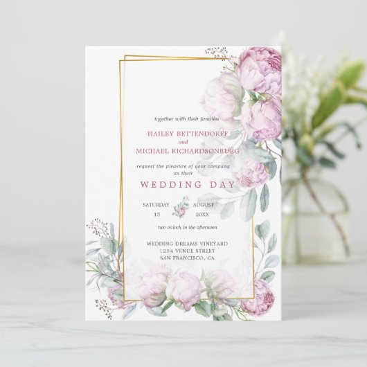 Invitation Mariage Pink Peony Bliss (Debout devant)