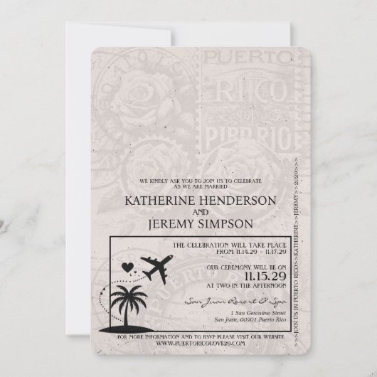 Invitation Mariage Pink Porto Rico Passport (Devant)