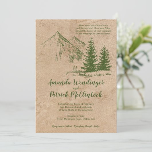 Invitation Mariage Pittoresque Rustic Mountain (Debout devant)