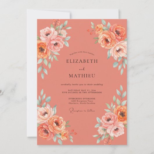 Invitation Mariage Pivoine Abricot (Devant)