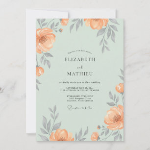 Invitation Mariage Pivoine Abricot Mousse de Mer