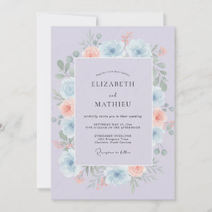 Invitation Mariage Pivoine Abricot Pervenche