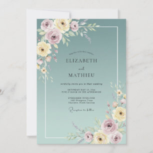 Invitation Mariage Pivoine Acier Poussiéreux