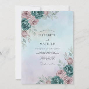 Invitation Mariage Pivoine Aqua Mauve Poussiéreux