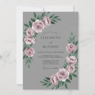 Invitation Mariage Pivoine Ardoise Mauve Poussiéreuse