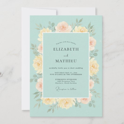 Invitation Mariage Pivoine Beurre Céleste (Devant)