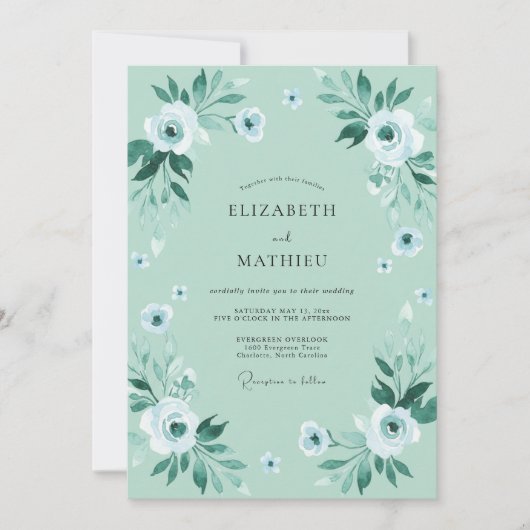 Invitation Mariage Pivoine Blanc Mousse de Mer (Devant)