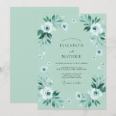 Invitation Mariage Pivoine Blanc Mousse de Mer (Devant / Derrière)