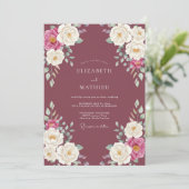 Invitation Mariage Pivoine Blanche et prune (Debout devant)