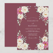 Invitation Mariage Pivoine Blanche et prune (Devant / Derrière)