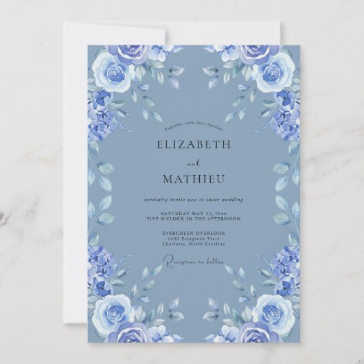 Invitation Mariage Pivoine Bleu de Centaurée (Devant)