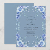 Invitation Mariage Pivoine Bleu de Centaurée (Devant / Derrière)