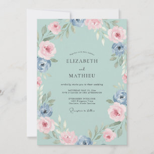Invitation Mariage Pivoine Bleuet Aqua