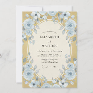 Invitation Mariage Pivoine Bleuet Doré