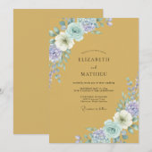 Invitation Mariage Pivoine Bleuet Ocre (Devant / Derrière)