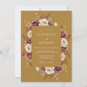 Invitation Mariage Pivoine Boisée Moutarde Abricot