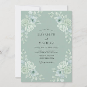 Invitation Mariage Pivoine Céladon en Poudre