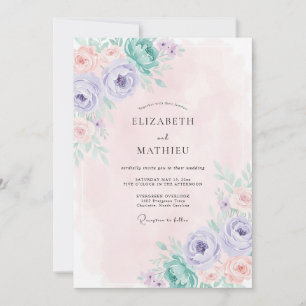 Invitation Mariage Pivoine Céladon Pervenche de Jardin