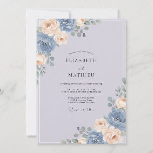 Invitation Mariage Pivoine Champagne Ardoise Antique
