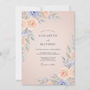 Invitation Mariage Pivoine Champagne Pervenche