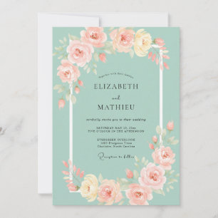 Invitation Mariage Pivoine Corail Céladon