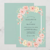 Invitation Mariage Pivoine Corail Céladon (Devant / Derrière)