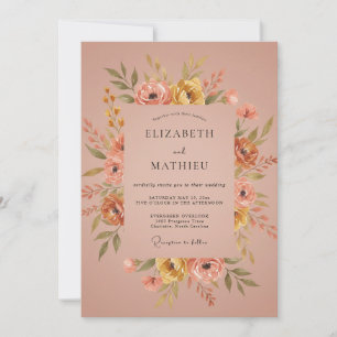 Invitation Mariage Pivoine Corail Moutarde