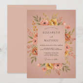 Invitation Mariage Pivoine Corail Moutarde (Devant / Derrière)
