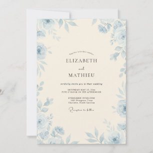 Invitation Mariage Pivoine Crème Chaude Pervenche