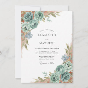 Invitation Mariage Pivoine Cuivre Mer