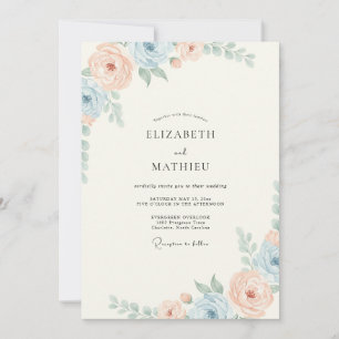 Invitation Mariage Pivoine Fleur de Maïs Pêche Chaude