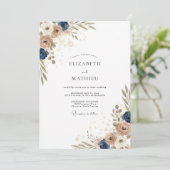 Invitation Mariage Pivoine Indigo Sable (Debout devant)