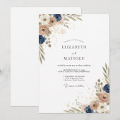 Invitation Mariage Pivoine Indigo Sable (Devant / Derrière)