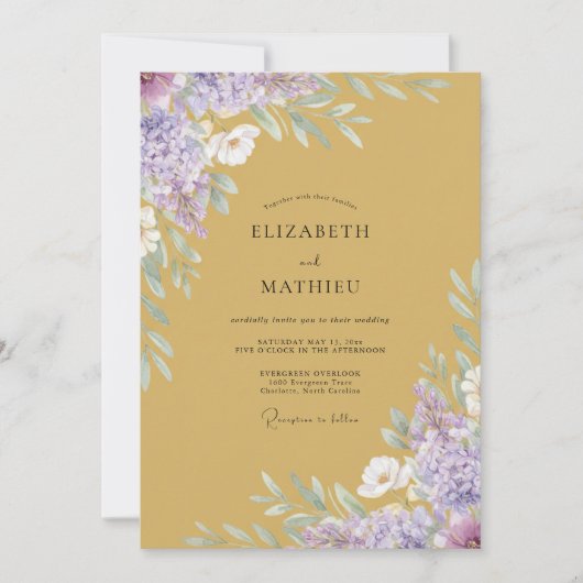 Invitation Mariage Pivoine Lilas Ocre (Devant)