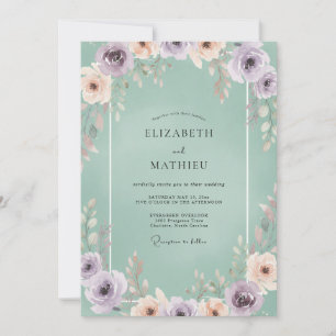 Invitation Mariage Pivoine Mauve Lilas Céladon