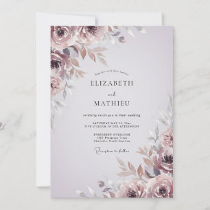Invitation Mariage Pivoine Mauve Taupe Vintage