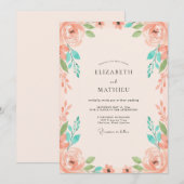 Invitation Mariage Pivoine Menthe Corail (Devant / Derrière)