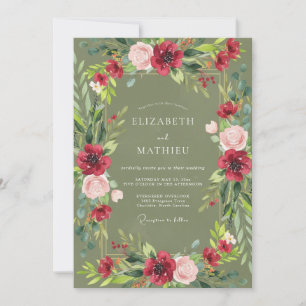 Invitation Mariage Pivoine Mousse Écarlate
