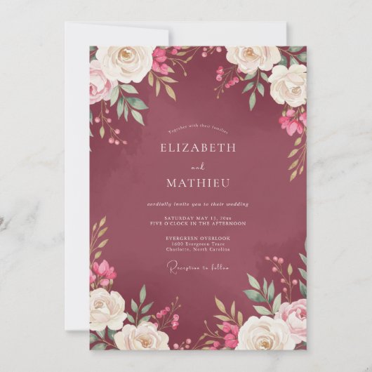 Invitation Mariage Pivoine Mûre (Devant)