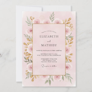 Invitation Mariage Pivoine Or Rose Tendre