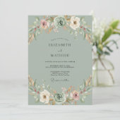 Invitation Mariage Pivoine Pêche Céladon (Debout devant)