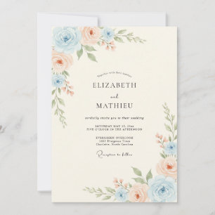 Invitation Mariage Pivoine Pêche Rosée Ciel