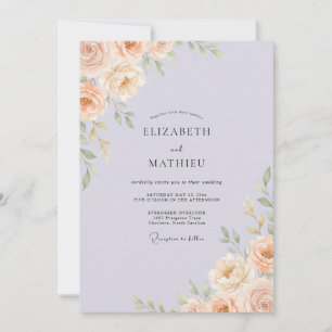 Invitation Mariage Pivoine Periwinkle Abricot