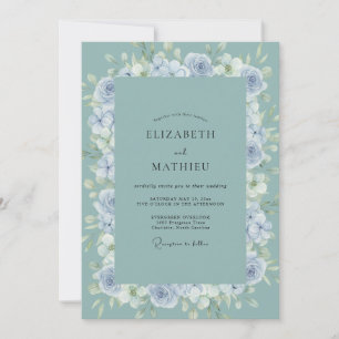 Invitation Mariage Pivoine Periwinkle Pressé Seafoam