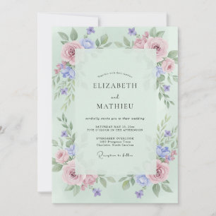 Invitation Mariage Pivoine Pervenche Céladon